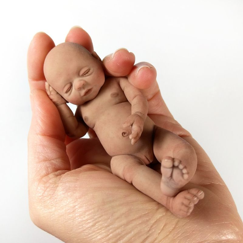 Solid silicone miniature sleeping ethnic baby Luna 11,6 cm (4,6")